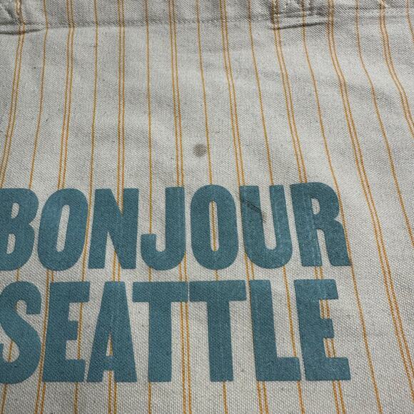 SEZANE Bonjour Seattle Canvas Tote Shopping Bag Striped Paris Reusable Earthy - Picture 6 of 7